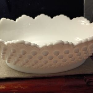 White Decorative Scalloped Fenton Glass Bowl